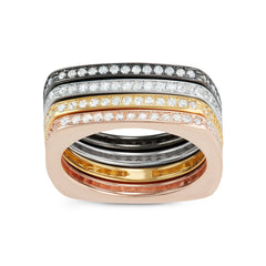 Sterling Silver GP, Rose GP, and Black Plating CZ Square Multi Ring