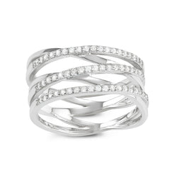 Sterling Silver Open Triple Row CZ Ring