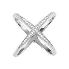 Sterling Silver CZ Wide Boxy X Ring