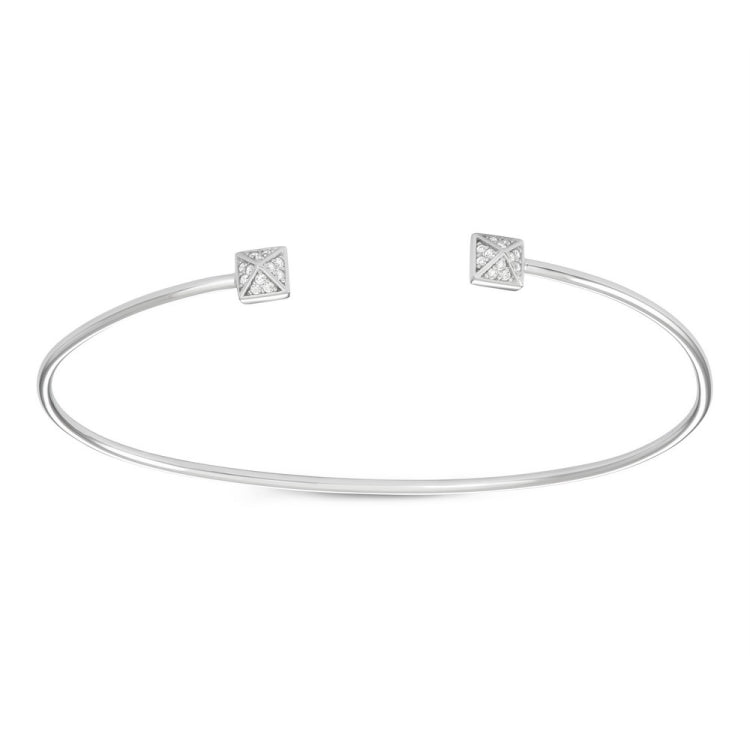 Sterling Silver Small CZ Pyramid Style Square Open Cuff Bangle