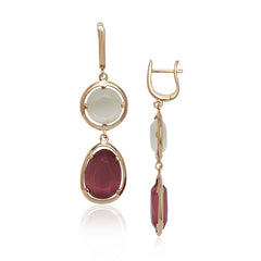 (SPECIAL ORD) Sterling Silver Rose-Plated Rose and White Cat’s Eye Earrings