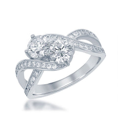 Sterling Silver "Us2gether" Two-Stone CZ Ring with open sides