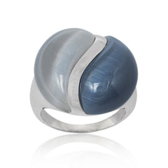 Sterling Silver Dark and Light Blue Cat’s Eye Ring