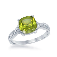 Sterling Silver Small Square Peridot with White Topaz on Side Ring