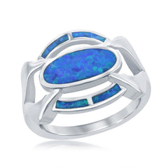 Sterling Silver Blue Inlay Opal Wide Designed Ring