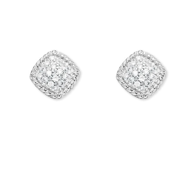 Sterling Silver Square Shape Open Wire W/ Centured CZ Earrings