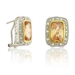 Sterling Silver and GP CZ Earrings with Large Rectangle Champagne CZ