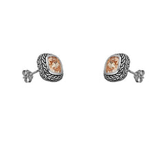 Sterling Silver Center Square Champagne CZ and Black Finish Earrings