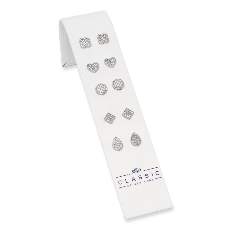 Sterling Silver Set of 5 Pave CZ Earring