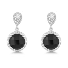 Sterling Silver Diamond and Round 9mm Black Onyx Earring