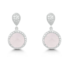 Sterling Silver Diamond and Round 9mm Rose Quartz Earring