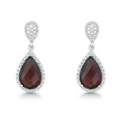 Sterling Silver Diamond and Tearshaped Garnet Earring