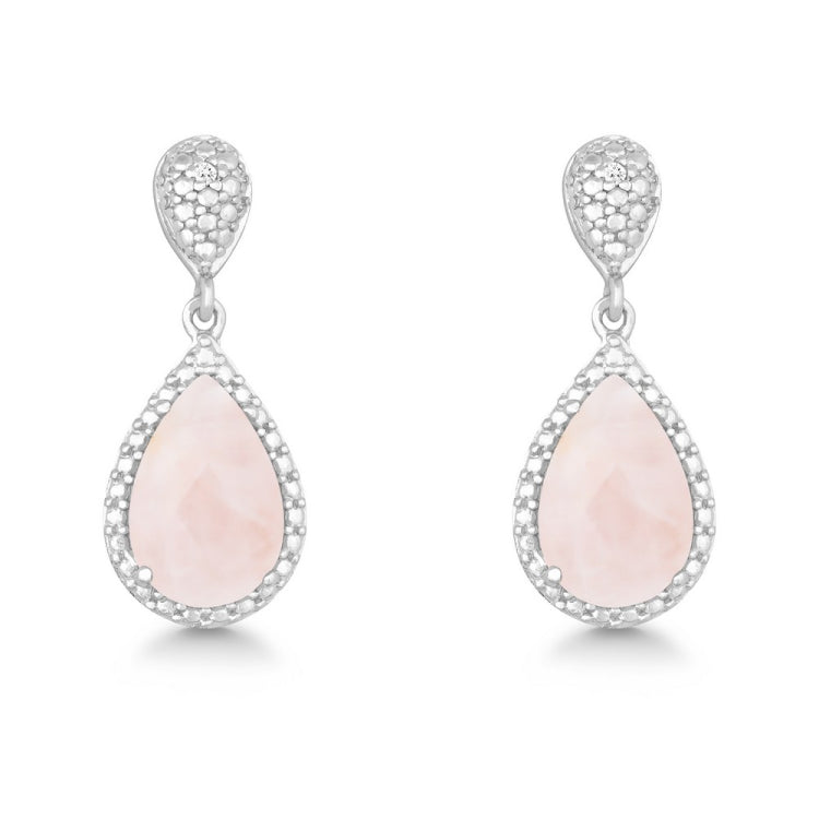 Sterling Silver Diamond and Tearshaped Rose Quartz Earring