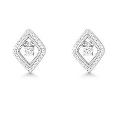 Sterling Silver Micro Pave with Center Dancing/Shimmering CZ Diamond Shaped Earrings
