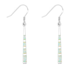 Sterling Silver Thin Long White Inlay Opal Long Dangling Earrings