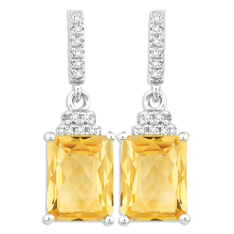 Sterling Silver 4.505 ct Octagon Citrine with .27 ct White Topaz Earring