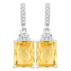 Sterling Silver 4.505 ct Octagon Citrine with .27 ct White Topaz Earring