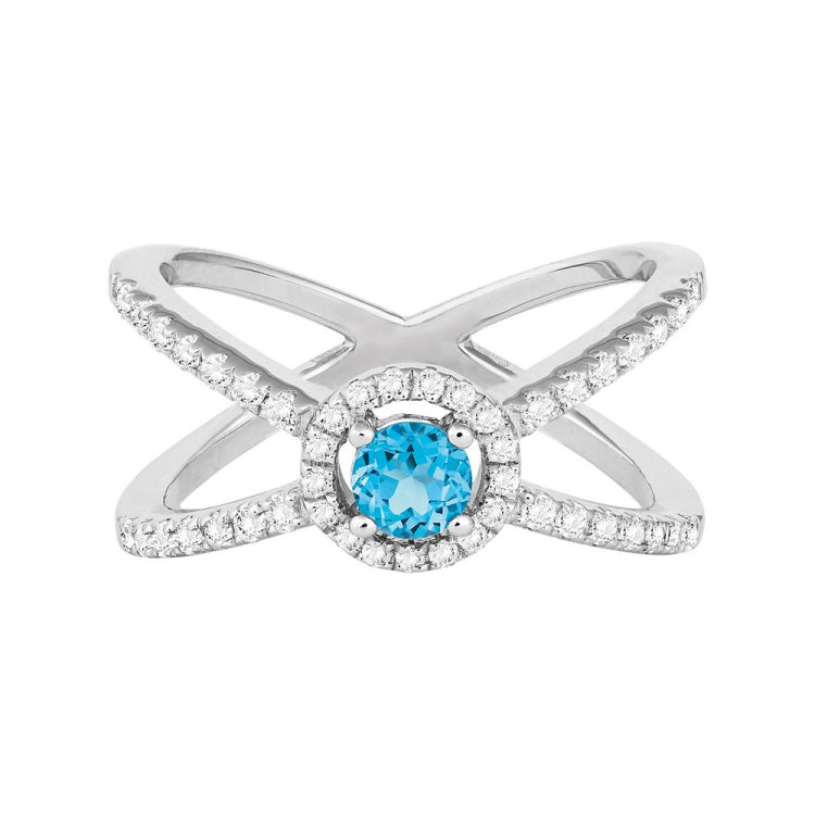 Sterling Silver .335 ct Round Swiss Blue Topaz with .444 ct White Topaz Ring