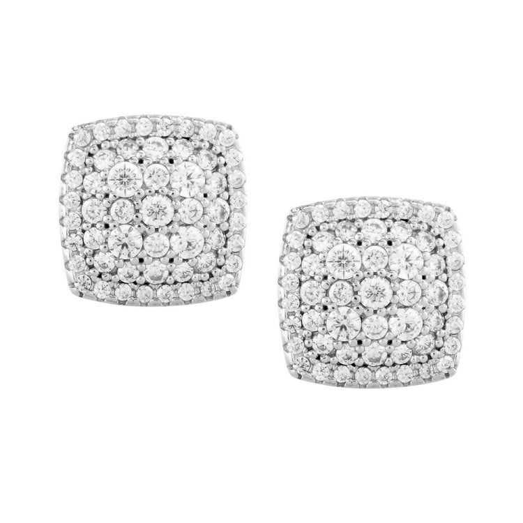 Sterling Silver Square Micro Pave Stud Earrings