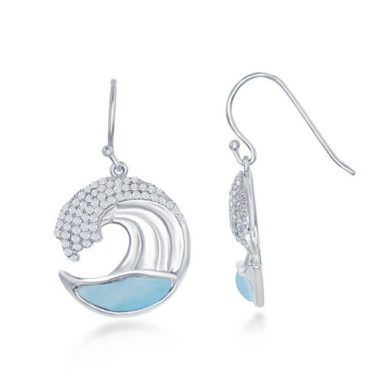 Sterling Silver Larimar Wave Design with CZ's Earrings