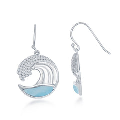 Sterling Silver Larimar Wave Design with CZ's Earrings