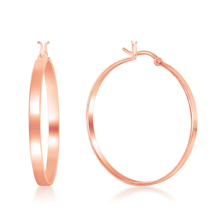 Steling Silver 4x40mm Flat Hoop Earrings - Rose Gold Plated