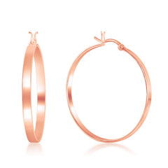 Steling Silver 4x40mm Flat Hoop Earrings - Rose Gold Plated