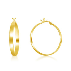 Steling Silver 4x30mm Flat Hoop Earrings - Gold Plated