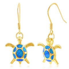 Sterling Silver GP Blue Inlay Opal Turtle Earrings