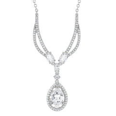 Sterling Silver 3.569 cttw White Topaz Teardrop with White Topaz Border Necklace