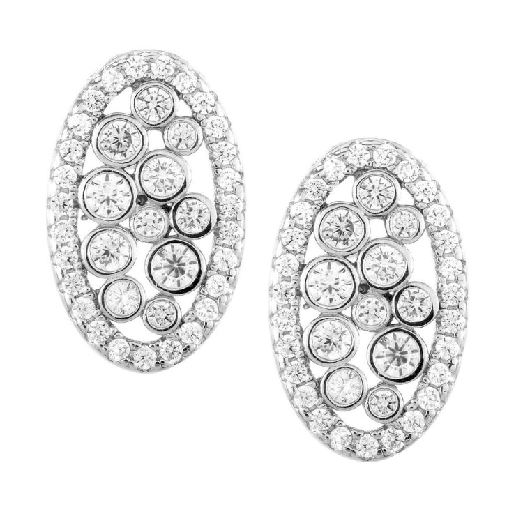 Sterling Silver Oval Bezel Set CZ Earrings