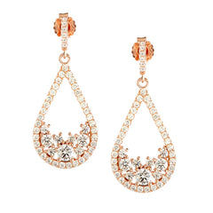 Sterling Silver Rose GP Open Teardrop CZ Earrings