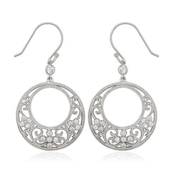 Sterling Silver Round Fancy Design with CZ Earrings