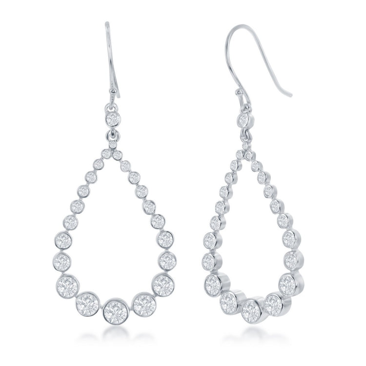 Sterling Silver Graduaing Bezel Set CZ Teardrop Hoop Earrings