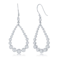 Sterling Silver Graduaing Bezel Set CZ Teardrop Hoop Earrings