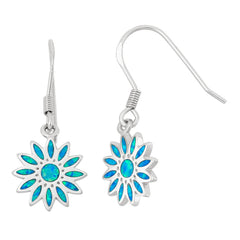 Sterling Silver Blue Inlay Opal Daisy Dangling Earrings