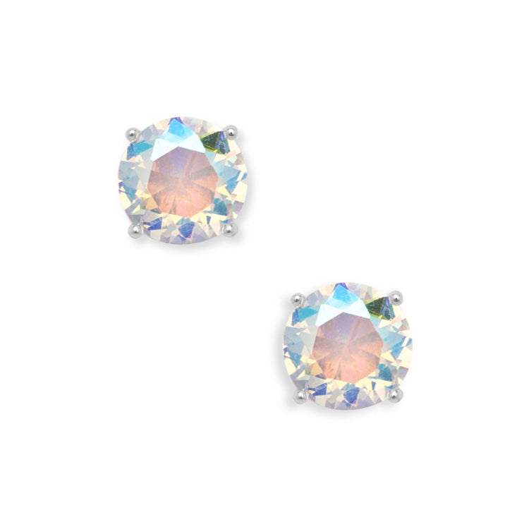 Sterling Silver Round 8MM AB CZ Stud Earrings