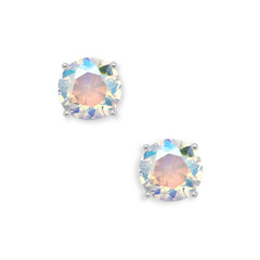 Sterling Silver Round 8MM AB CZ Stud Earrings