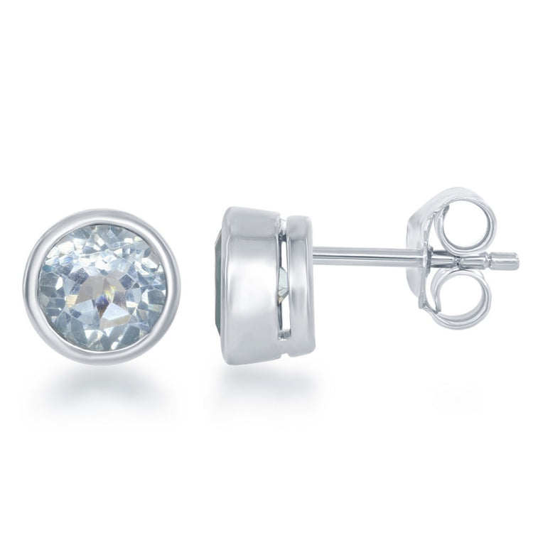December" Blue Topaz Bezel Set Stud Earrings
