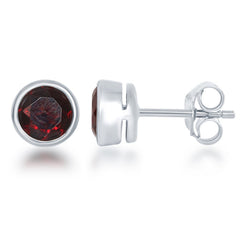 January" Garnet Bezel Set Stud Earrings