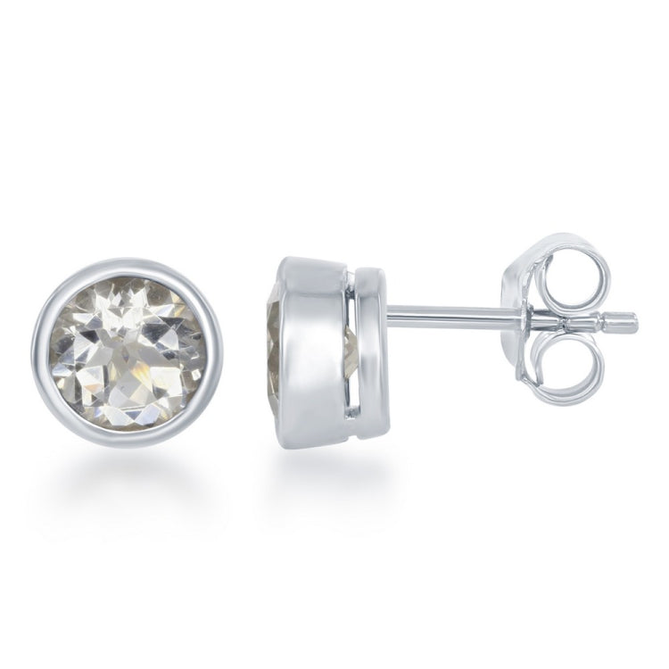 April" White Topaz Bezel Set Stud Earrings