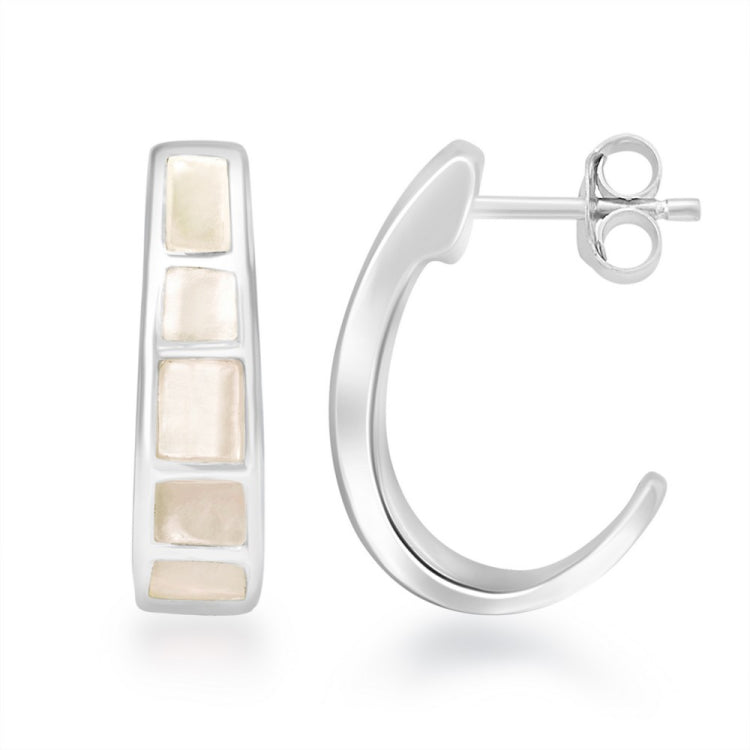 Sterling Silver Mother of Pearl Huggie Earrings