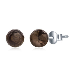 Sterling Silver Round Faceted "Smokey" 6MM Stud Earrings