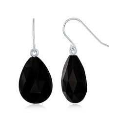 Sterling Silver Faceted Pear Shape Black Agate Earrings