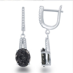 Sterling Silver Oval grey Ice with CZ Bale Earrings
