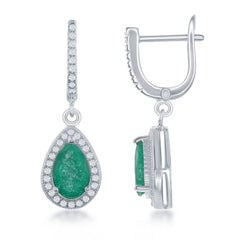 Sterling Silver Teardrop Green Ice with CZ Border Earrings