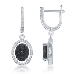 Sterling Silver Oval Grey Ice with CZ Border Earrings