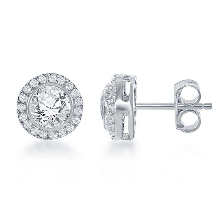 Sterling Silver 7mm Round Halo Stud Earrings
