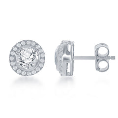 Sterling Silver 7mm Round Halo Stud Earrings