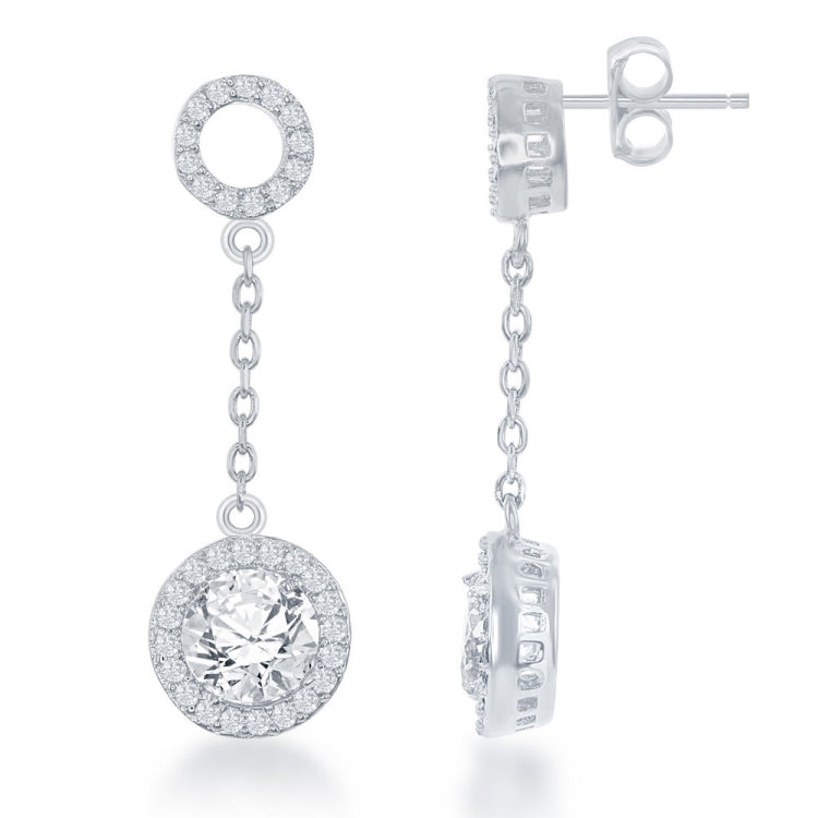 Sterling Silver Open CZ Circle with Round Dropdown CZ Earrings
